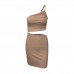 Amazon cross-border design sense, small number, one shoulder drawstring dress, female summer hollow bag hip sling dress Amazon cross-border design sense, small number, one shoulder drawstring dress, female summer hollow bag hip sling dress
