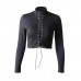 European and American cross-border foreign trade tight fitting front bandage women's summer bottoming shirt with exposed navel and slim fitting bottoming women European and American cross-border foreign trade tight fitting front bandage women's summer bottoming shirt with exposed navel and slim fitting bottoming women