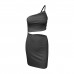Amazon cross-border design sense, small number, one shoulder drawstring dress, female summer hollow bag hip sling dress Amazon cross-border design sense, small number, one shoulder drawstring dress, female summer hollow bag hip sling dress
