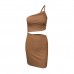 Amazon cross-border design sense, small number, one shoulder drawstring dress, female summer hollow bag hip sling dress Amazon cross-border design sense, small number, one shoulder drawstring dress, female summer hollow bag hip sling dress
