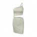 Amazon cross-border design sense, small number, one shoulder drawstring dress, female summer hollow bag hip sling dress Amazon cross-border design sense, small number, one shoulder drawstring dress, female summer hollow bag hip sling dress